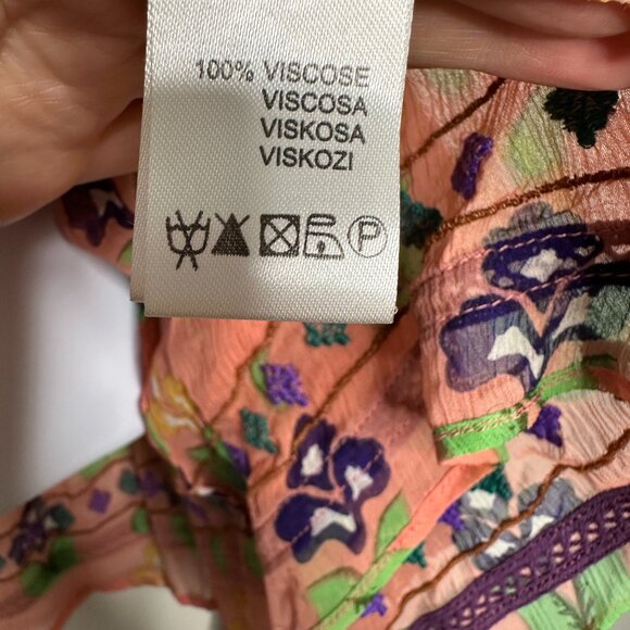 Antik Batik Coral Embroidered Sheer Blouse Women's Small/38 - Picture 2 of 5